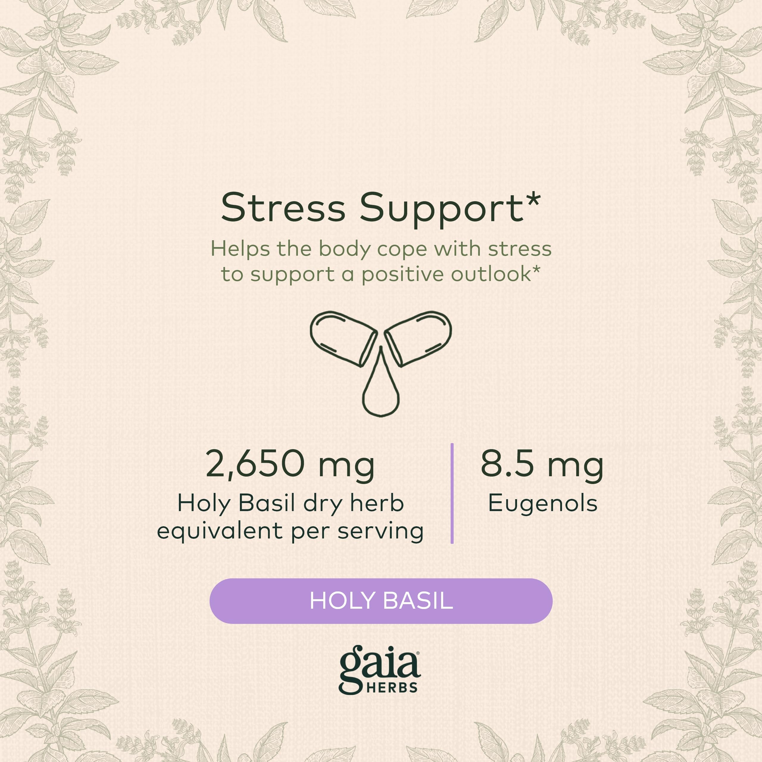 Foto 4 pulgar | Suplemento Gaia Herbs Holy Basil Leaf 120 Cápsulas Veganas - Venta Internacional.