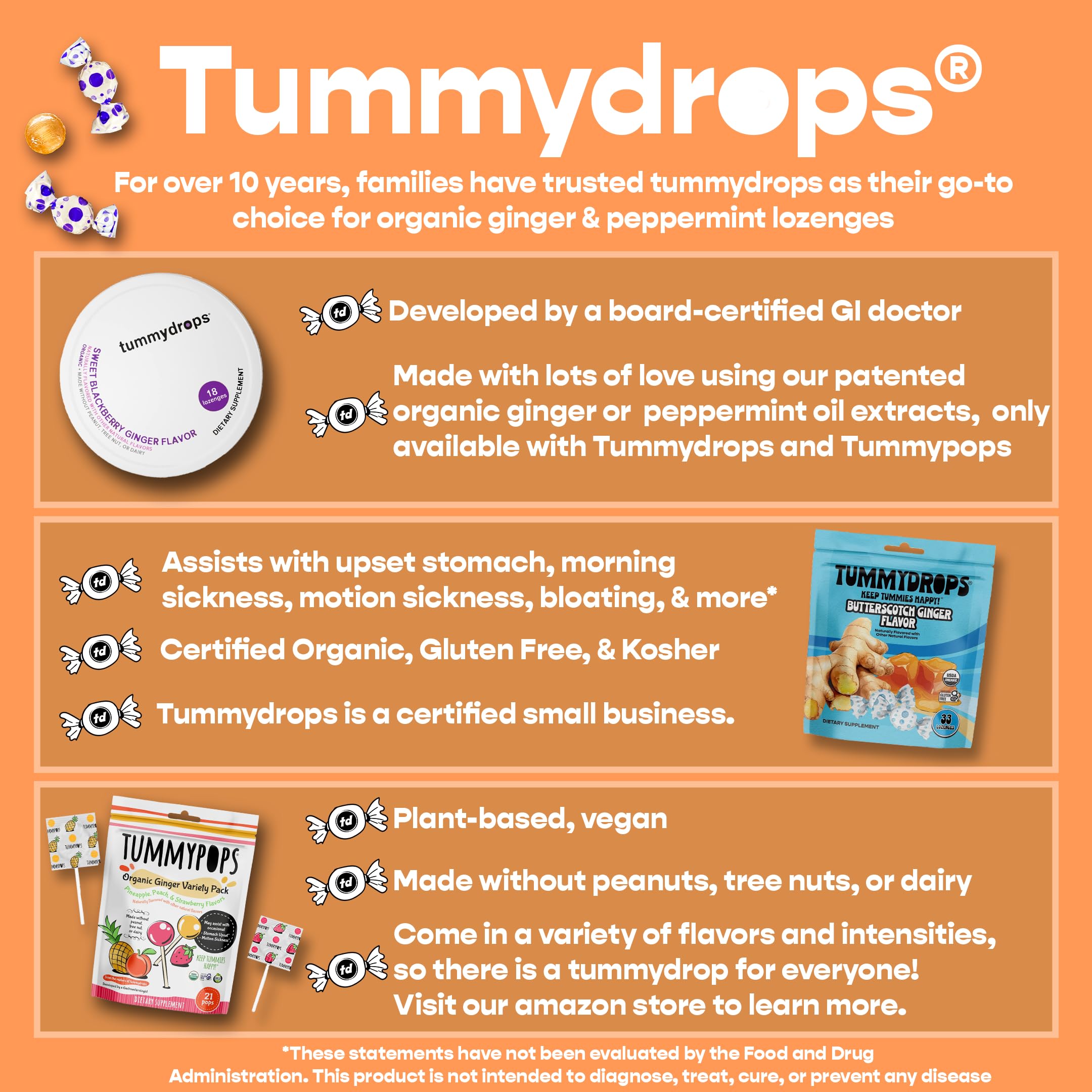 Foto 4 pulgar | Pastillas Tummydrops Usda Organic Double Ginger Peach 33 Unidades - Venta Internacional.