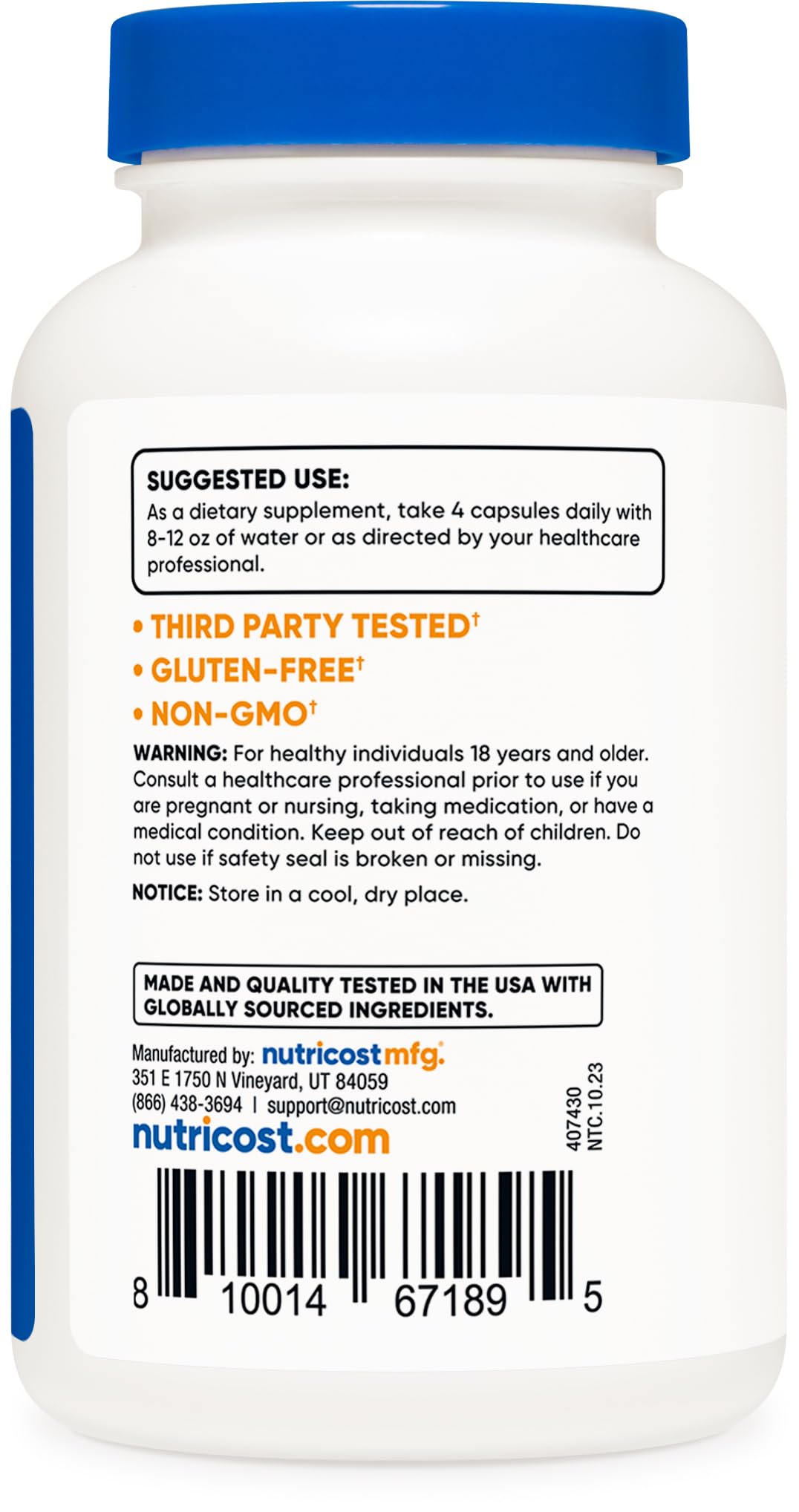 Foto 4 | Suplemento Nutricost Citrato De Magnesio 420 Mg 120 Cápsulas - Venta Internacional.