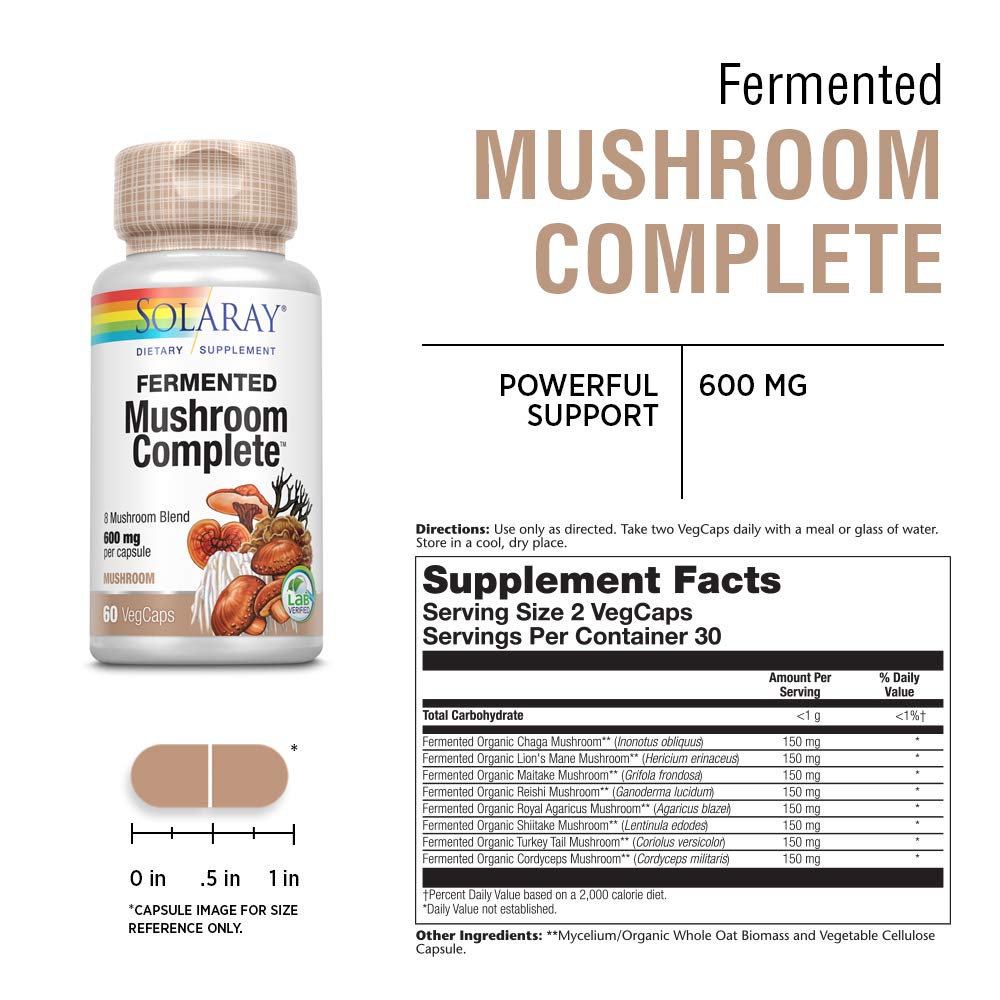 Foto 3 pulgar | Suplemento Completo De Hongos Fermentados Solaray, 1200 Mg, 60 Cápsulas Vegetales - Venta Internacional.