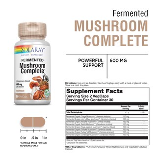 Foto 2 | Suplemento Completo De Hongos Fermentados Solaray, 1200 Mg, 60 Cápsulas Vegetales - Venta Internacional.
