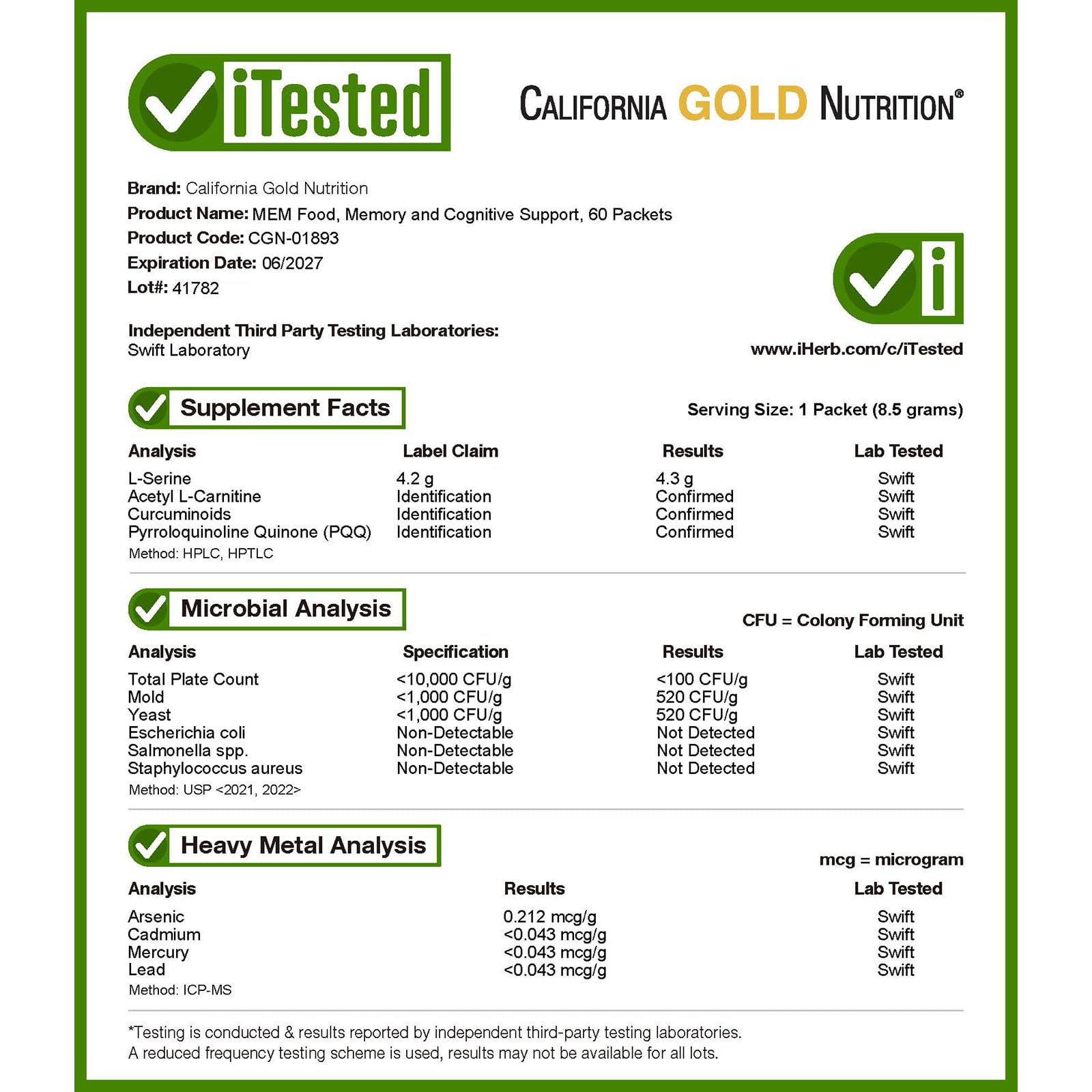 Foto 5 pulgar | Suplemento De Alimentos Mem De California Gold Nutrition, 60 Paquetes - Venta Internacional.