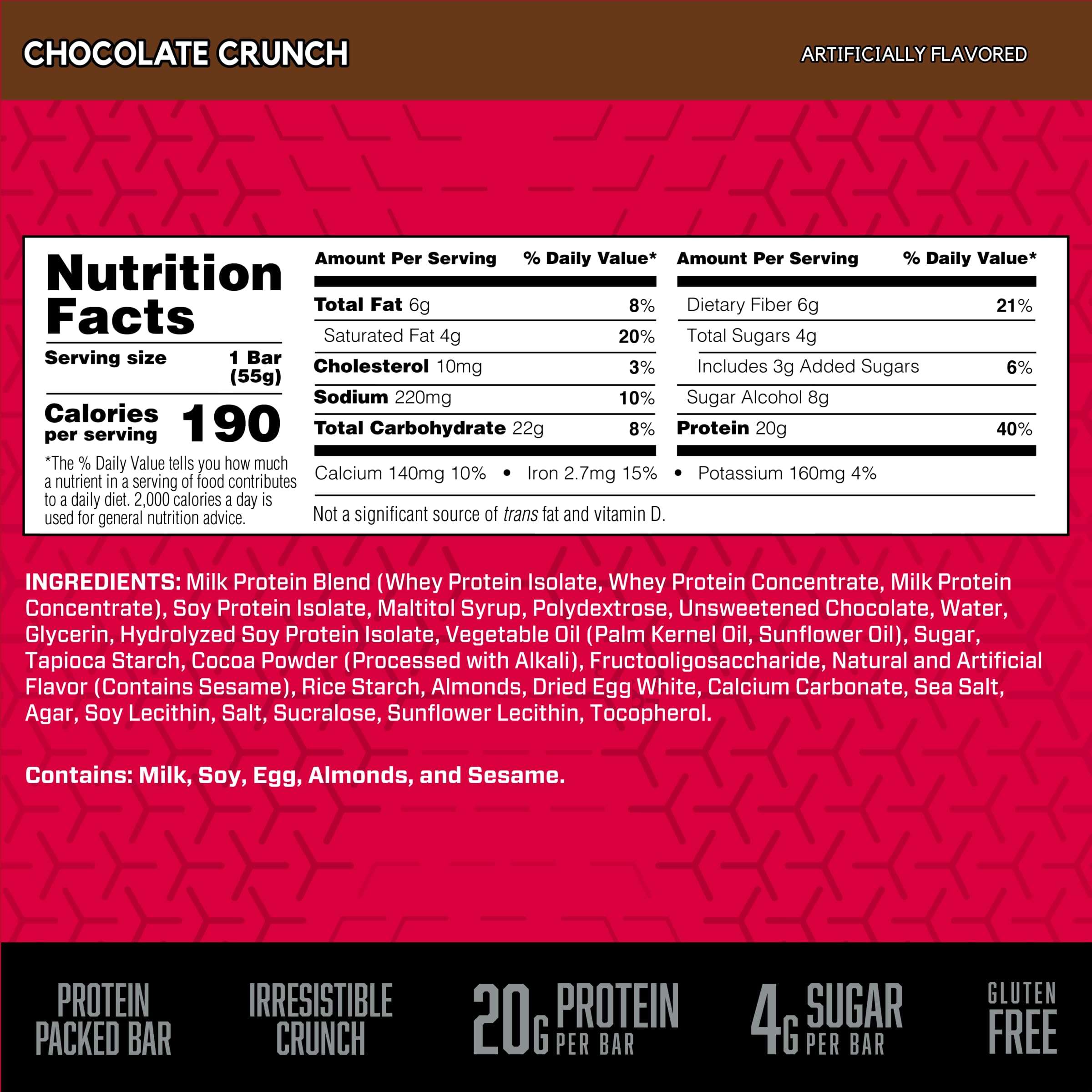 Foto 4 pulgar | Barrita Protein Snack Bar Bsn Protein Crisp, Chocolate Crujiente, 12 X 20 G - Venta Internacional.