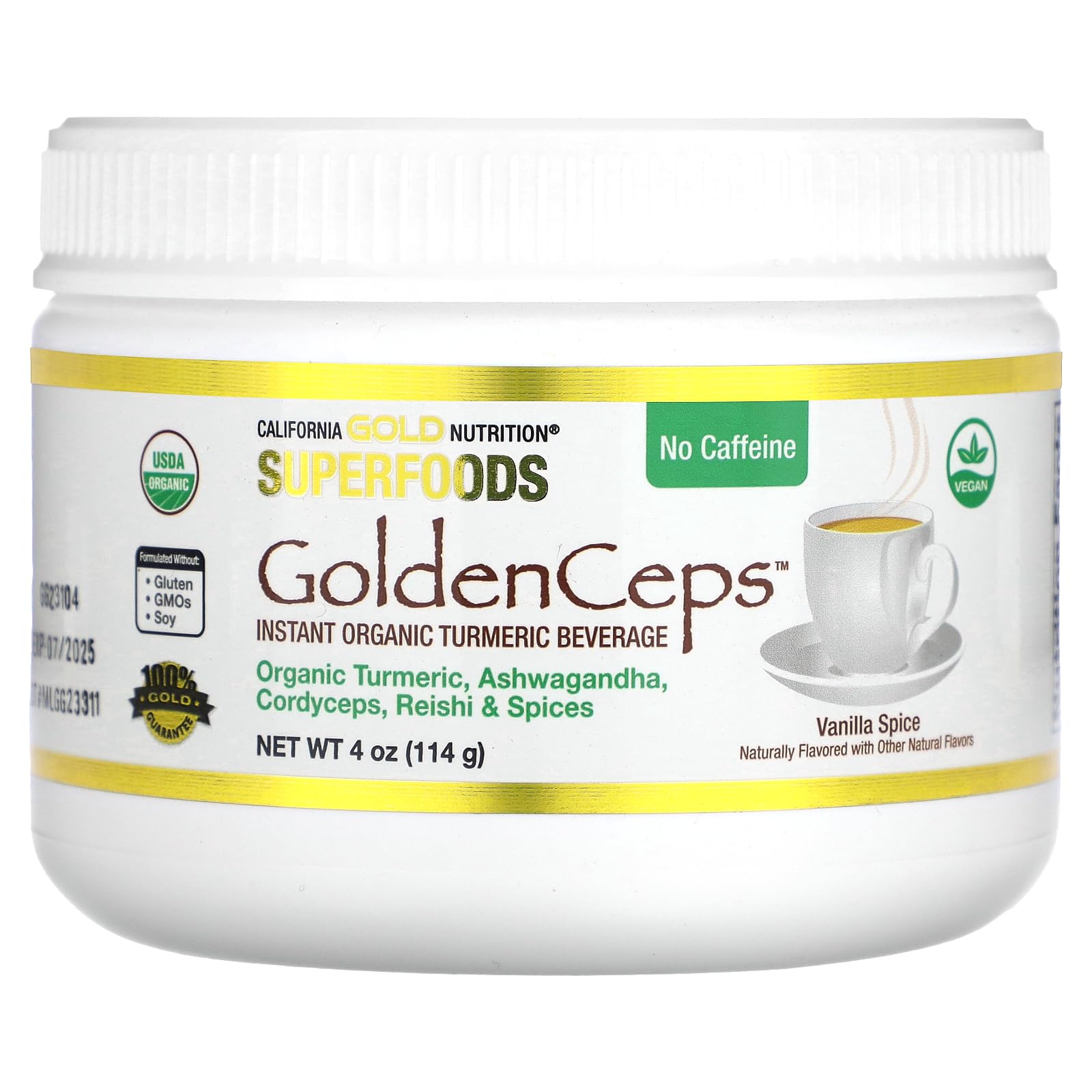 Foto 2 pulgar | California Gold Nutrition Superfoods, Goldenceps, Cúrcuma Orgánica Con Adaptógenos, 4 Oz (114 G) - Venta Internacional