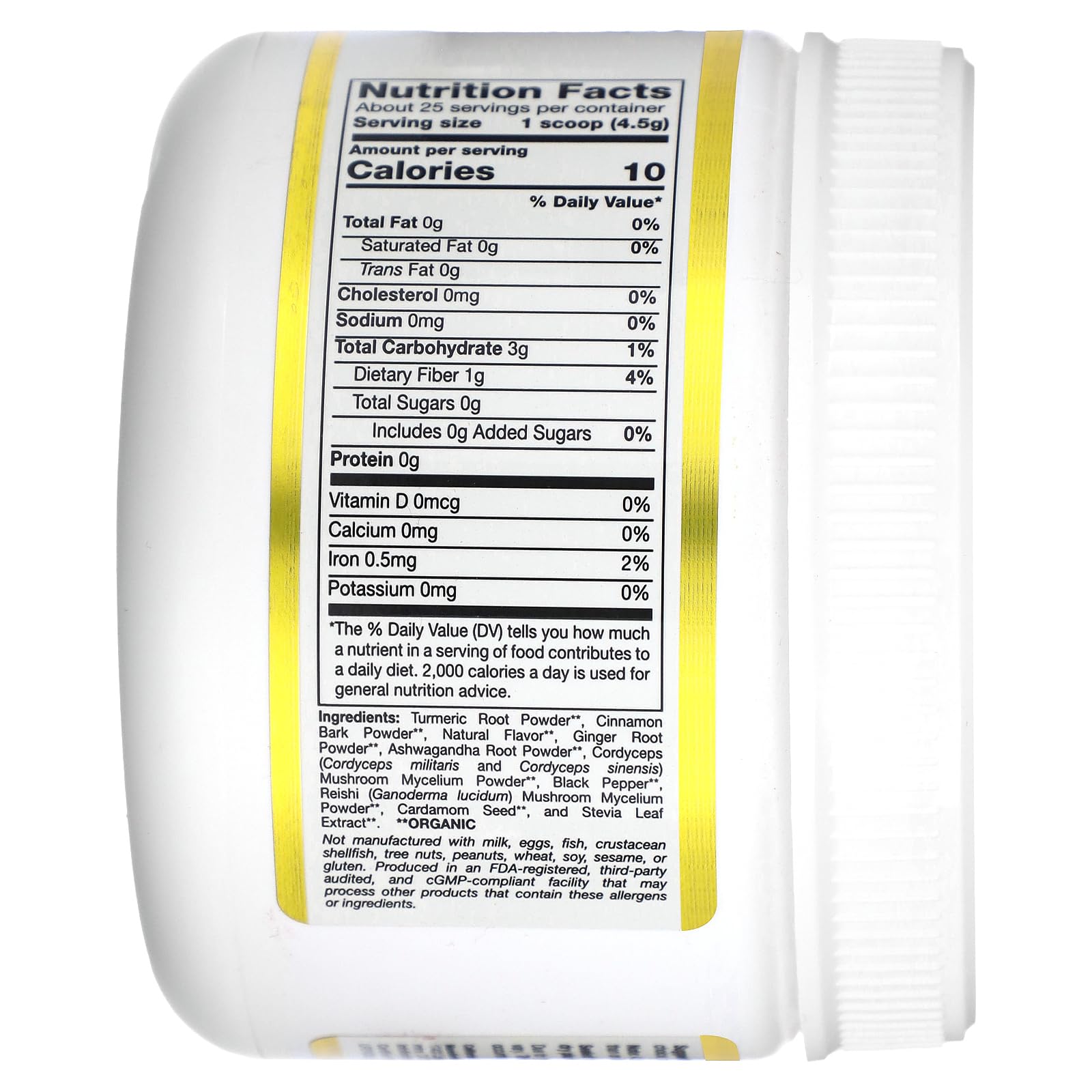 Foto 3 pulgar | California Gold Nutrition Superfoods, Goldenceps, Cúrcuma Orgánica Con Adaptógenos, 4 Oz (114 G) - Venta Internacional