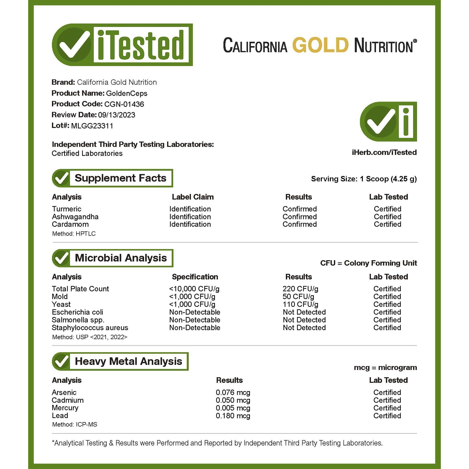 Foto 5 pulgar | California Gold Nutrition Superfoods, Goldenceps, Cúrcuma Orgánica Con Adaptógenos, 4 Oz (114 G) - Venta Internacional