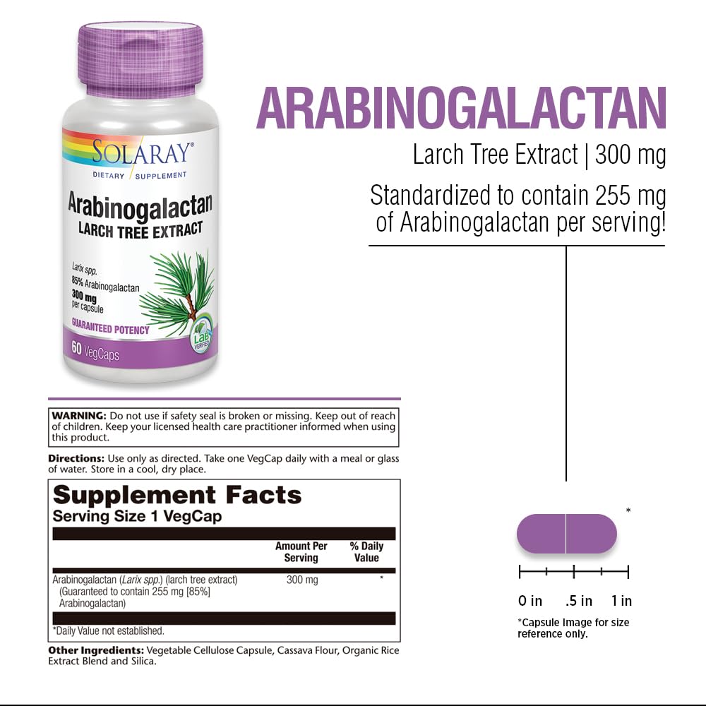 Foto 4 pulgar | Suplemento Solaray: Extracto De Árbol De Alerce Con Arabinogalactano, 300 Mg - Venta Internacional.