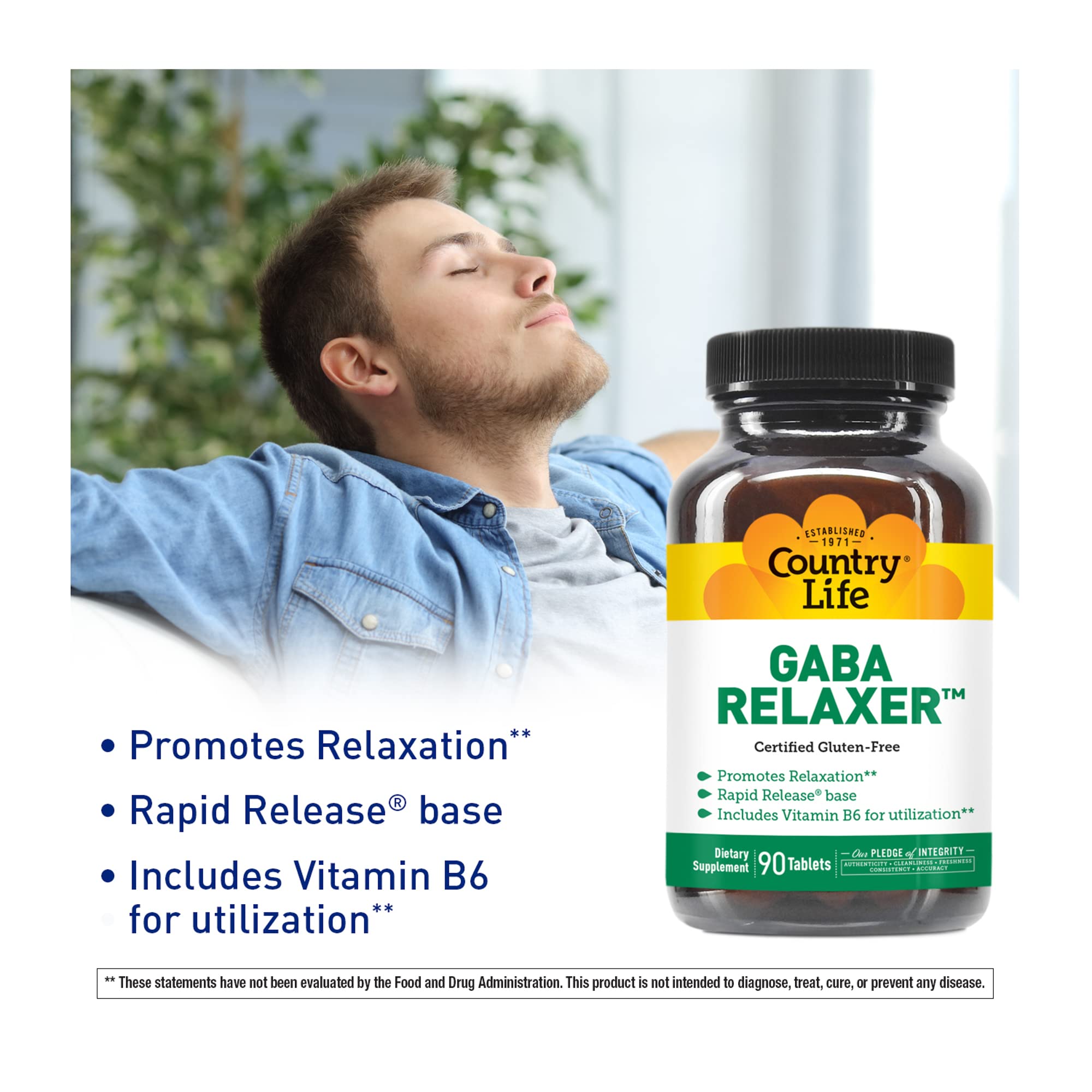 Foto 5 pulgar | Suplemento Country Life Gaba Relaxer 90 Comprimidos - Venta Internacional.
