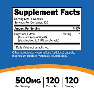 Foto 2 | Suplemento Nutricost, Cápsulas De Albahaca Santa, 500 Mg, 120 Cápsulas - Venta Internacional.