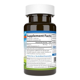Foto 2 | Suplemento Carlson Vitamina K2 Mk-7 90 Mcg 60 Cápsulas Blandas - Venta Internacional.