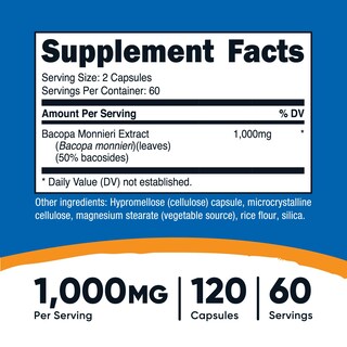 Foto 2 | Suplemento Nutricost Extracto De Bacopa Monnieri 1000 Mg 120 Cápsulas - Venta Internacional.