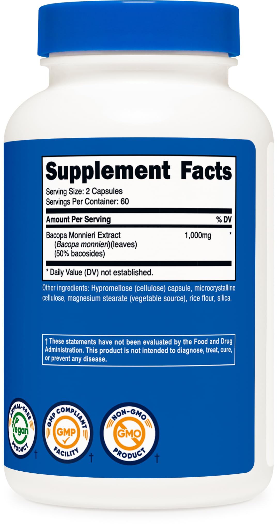 Foto 6 pulgar | Suplemento Nutricost Extracto De Bacopa Monnieri 1000 Mg 120 Cápsulas - Venta Internacional.