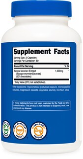 Foto 5 | Suplemento Nutricost Extracto De Bacopa Monnieri 1000 Mg 120 Cápsulas - Venta Internacional.
