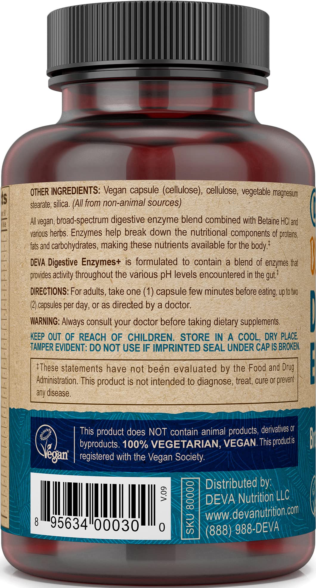 Foto 4 pulgar | Suplemento Deva, Vitaminas Veganas Y Enzimas Digestivas, 90 Cápsulas - Venta Internacional.