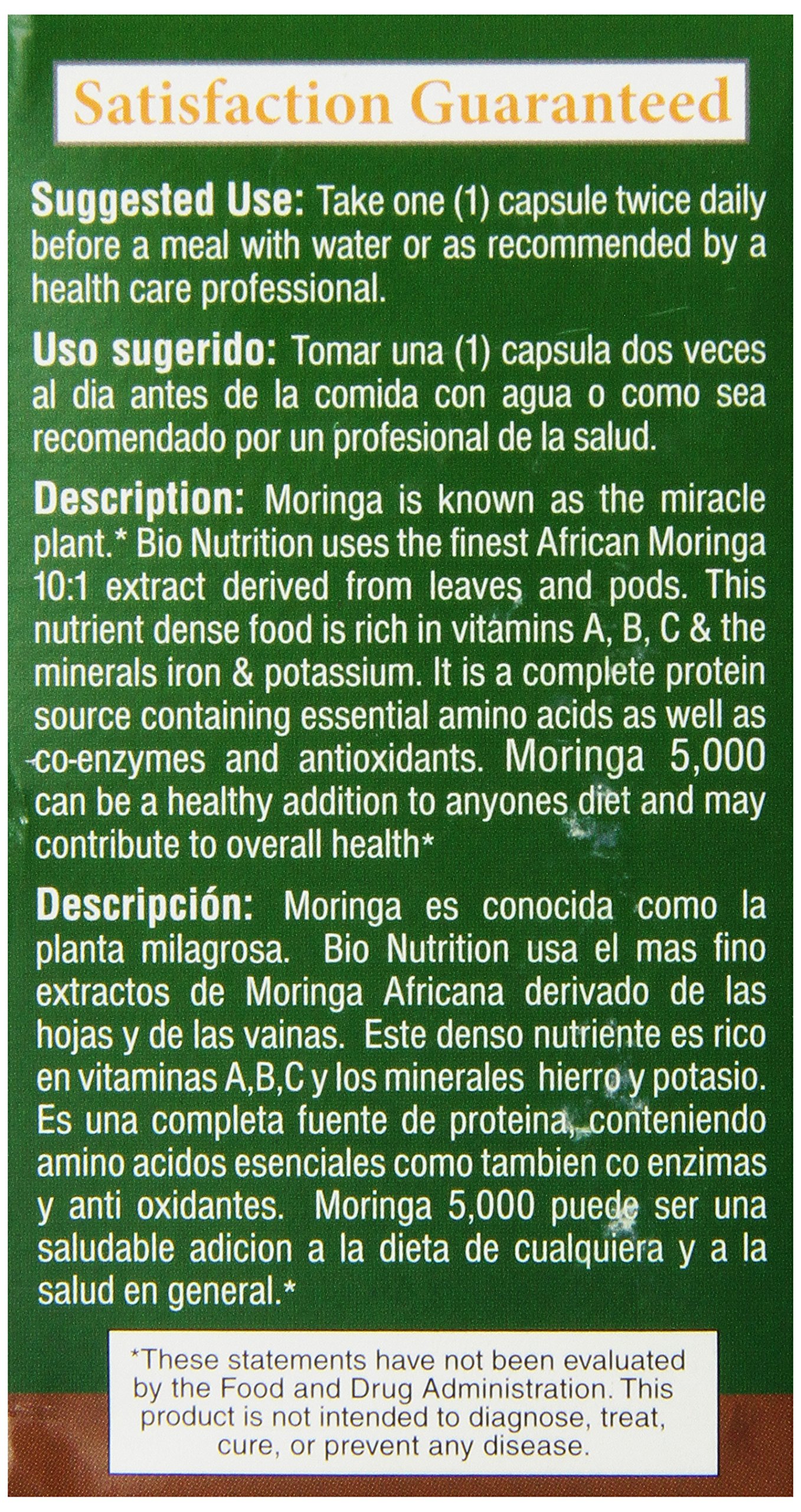 Foto 3 pulgar | Suplemento Bio Nutrition Moringa Oleifera 5000 Mg 90 Cápsulas - Venta Internacional.
