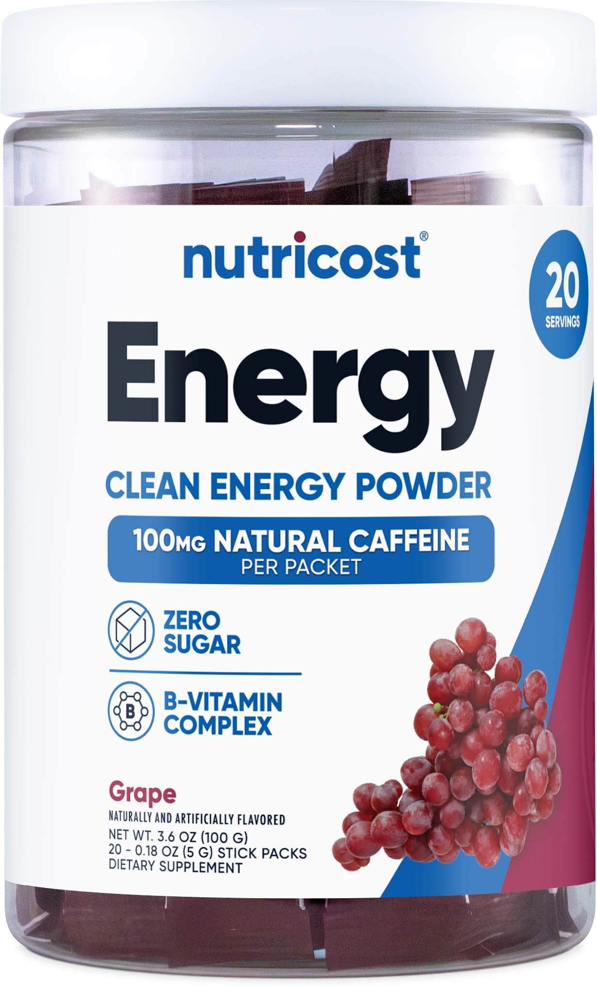 Energy Powder Nutricost Clean Energy Con Sabor A Uva, 20 Porciones - Venta Internacional.