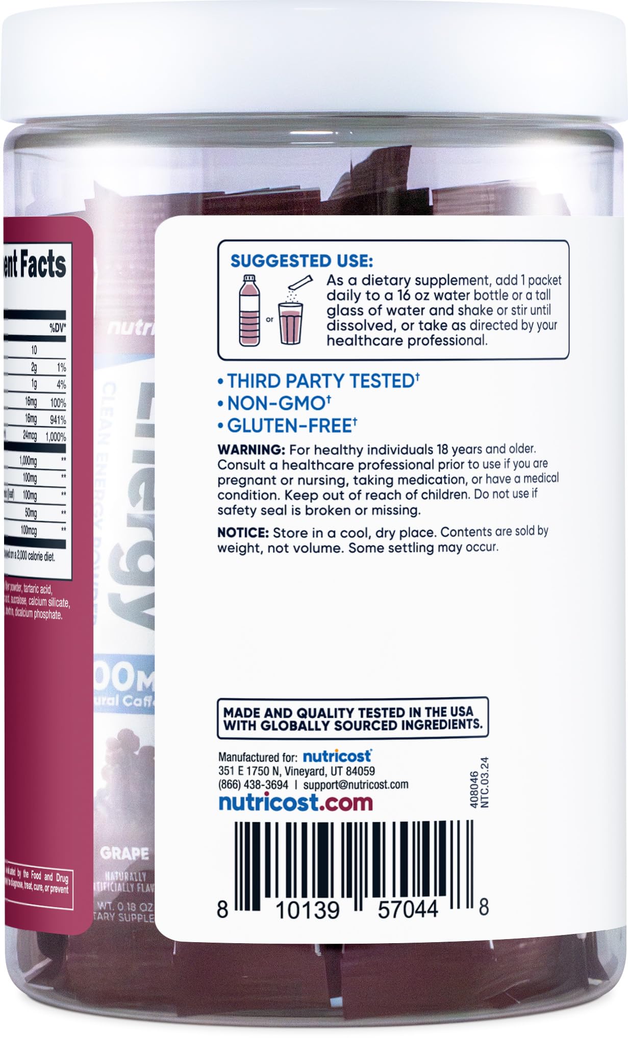 Foto 4 | Energy Powder Nutricost Clean Energy Con Sabor A Uva, 20 Porciones - Venta Internacional.