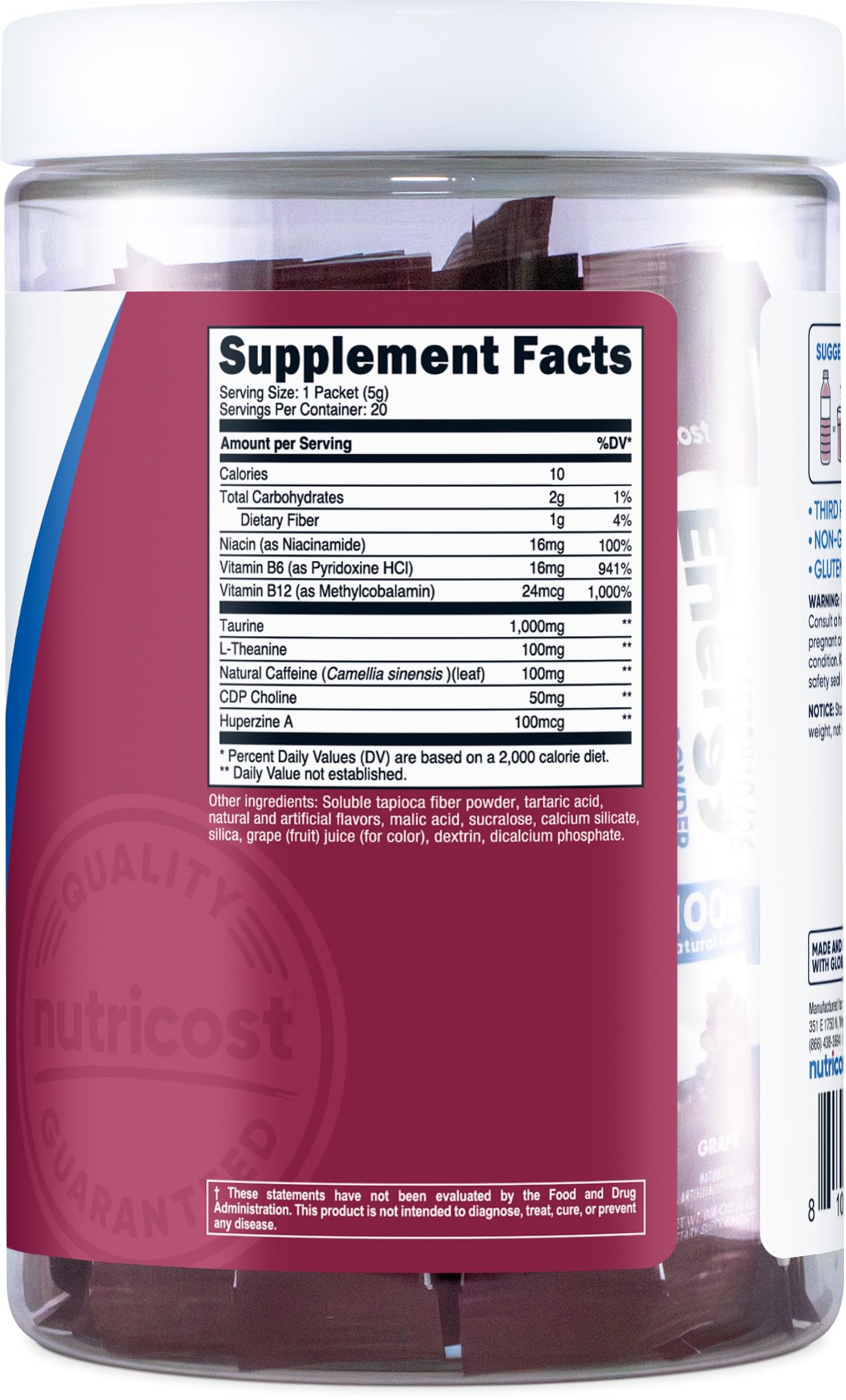 Foto 6 pulgar | Energy Powder Nutricost Clean Energy Con Sabor A Uva, 20 Porciones - Venta Internacional.