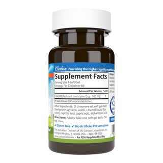 Foto 2 | Suplemento Carlson Co-qh2 Ubiquinol 100 Mg 60 Cápsulas Blandas - Venta Internacional.