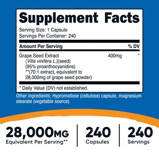 Foto 2 | Suplemento Nutricost De Extracto De Semilla De Uva 28000 Mg 240 Cápsulas - Venta Internacional.