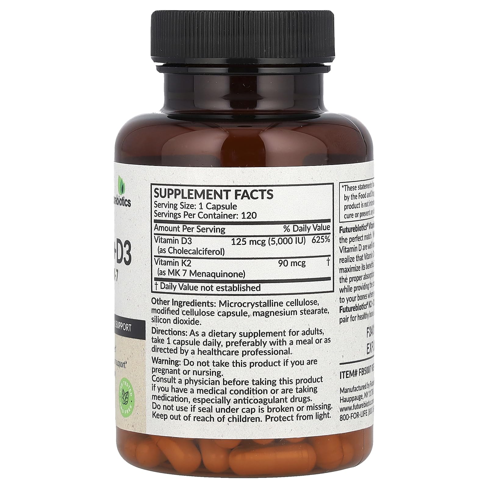 Foto 2 | Suplemento Futurebiotics De Vitamina K2 + D3 120 Cápsulas - Venta Internacional.