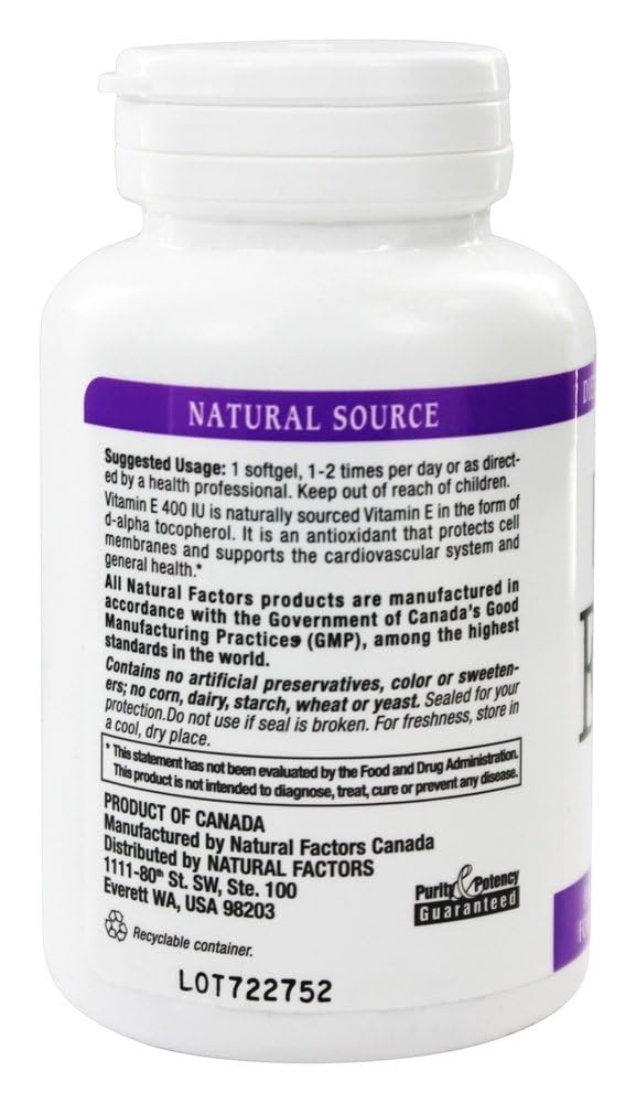 Foto 4 pulgar | Suplemento De Vitamina E Mixta De Natural Factors, 400 Ui, 90 Cápsulas Blandas - Venta Internacional.