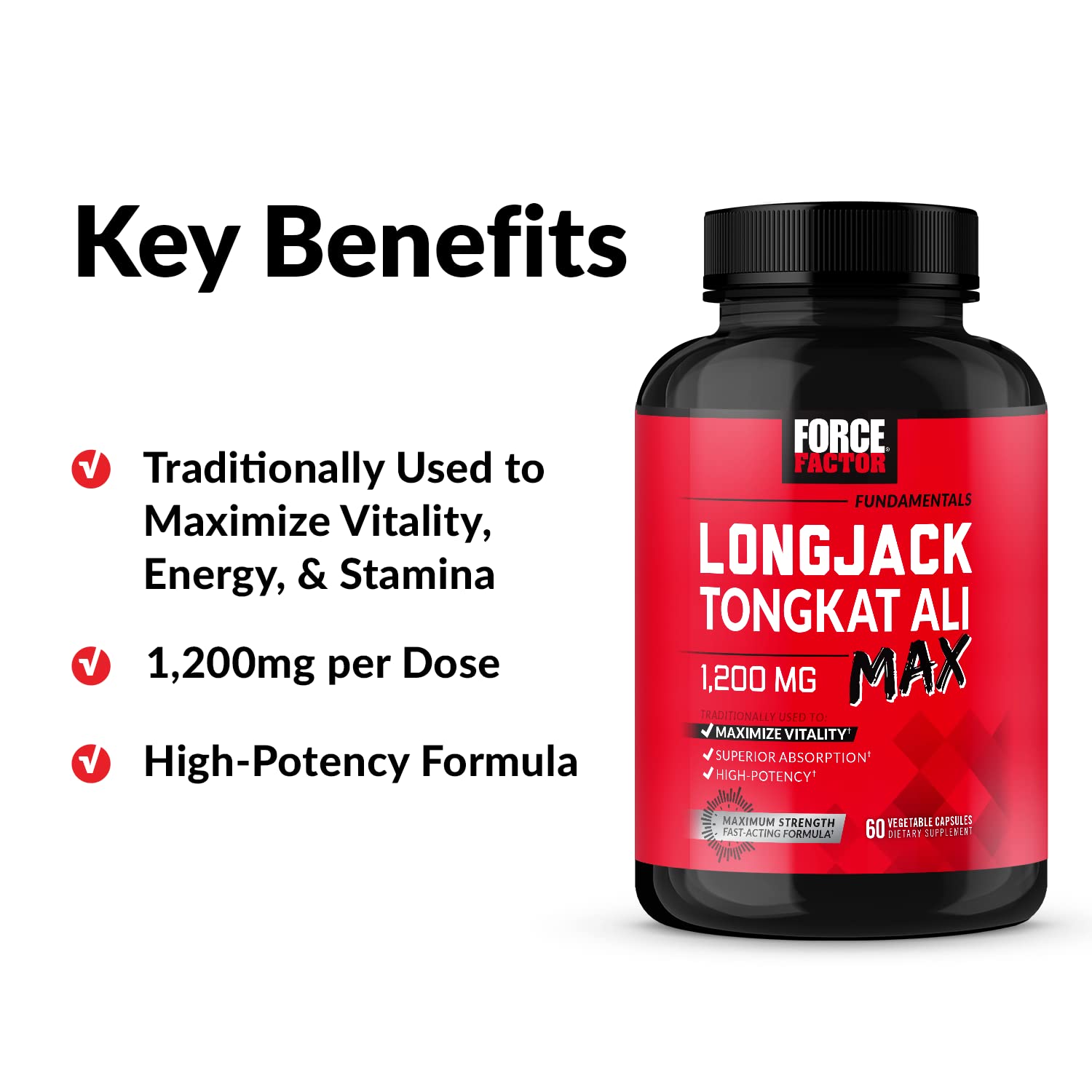 Foto 3 pulgar | Suplemento Force Factor Longjack Tongkat Ali Max 1200 Mg - Venta Internacional.