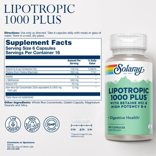 Foto 2 | Cápsulas De Vitaminas Solaray Lipotropic 1000 Plus, 100 Unidades - Venta Internacional.