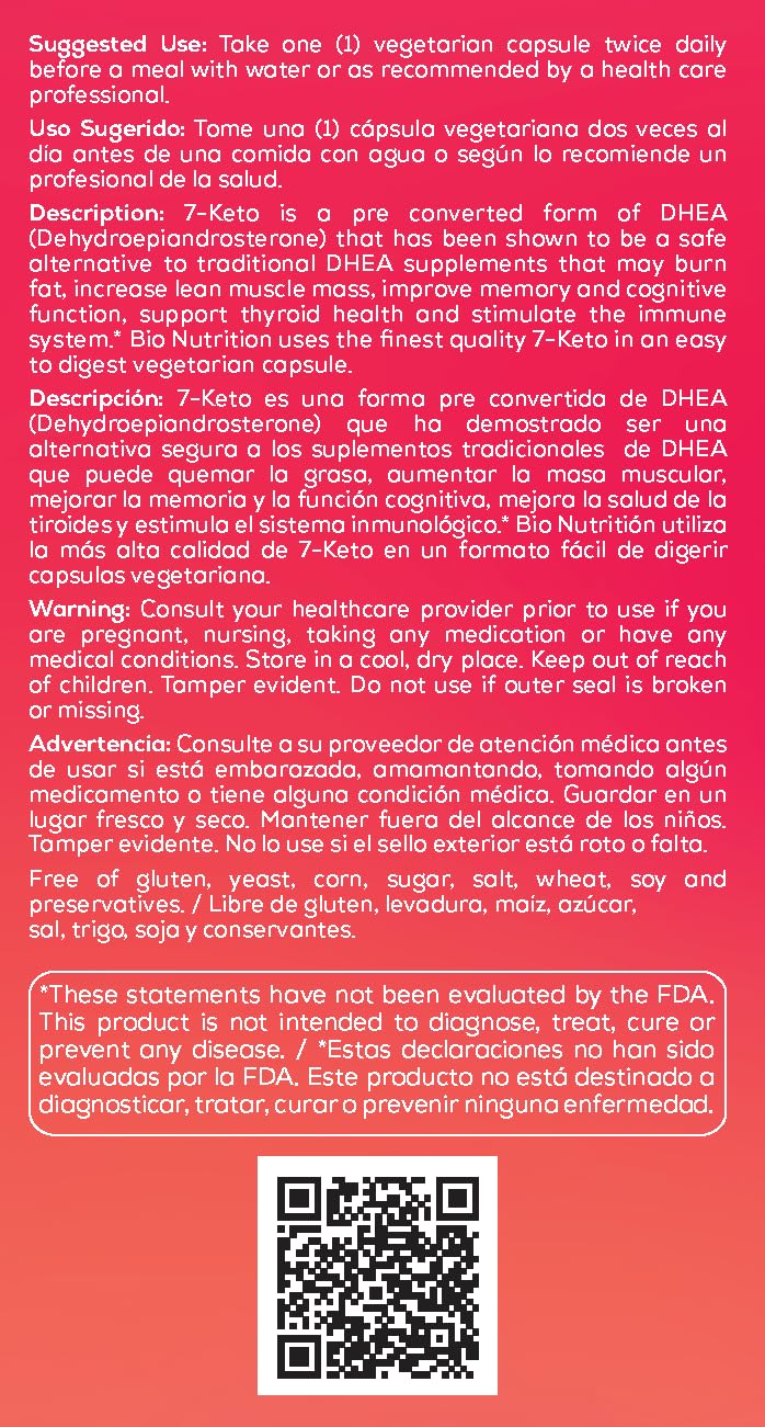 Foto 4 pulgar | Suplemento Bio Nutrition 7-keto 50 Cápsulas Vegetarianas Dhea 50 Mg - Venta Internacional.