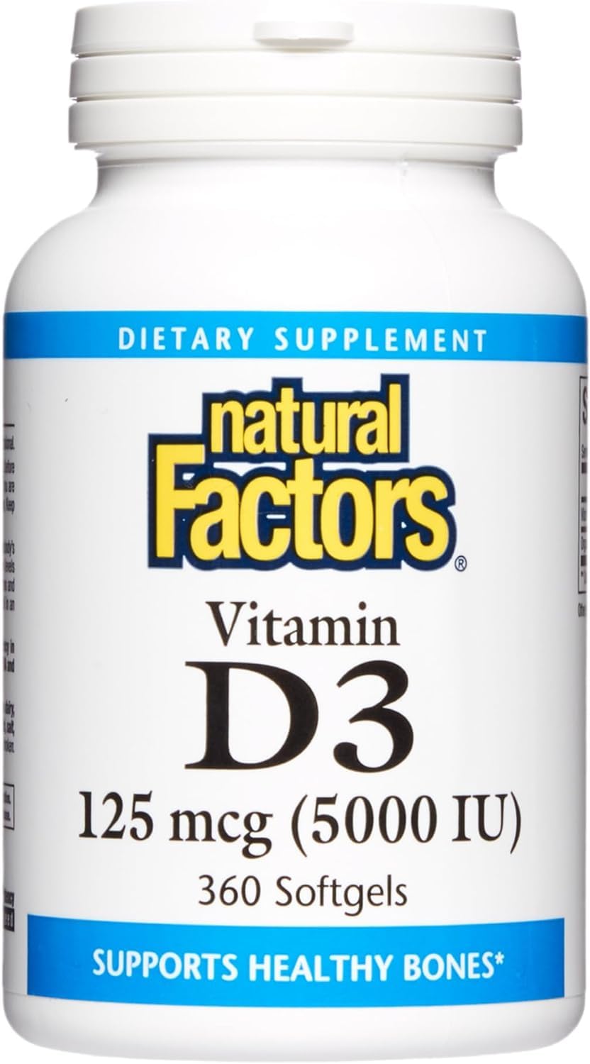 Suplemento De Vitamina D3 De Natural Factors, 5000 Ui, 360 Cápsulas Blandas - Venta Internacional.