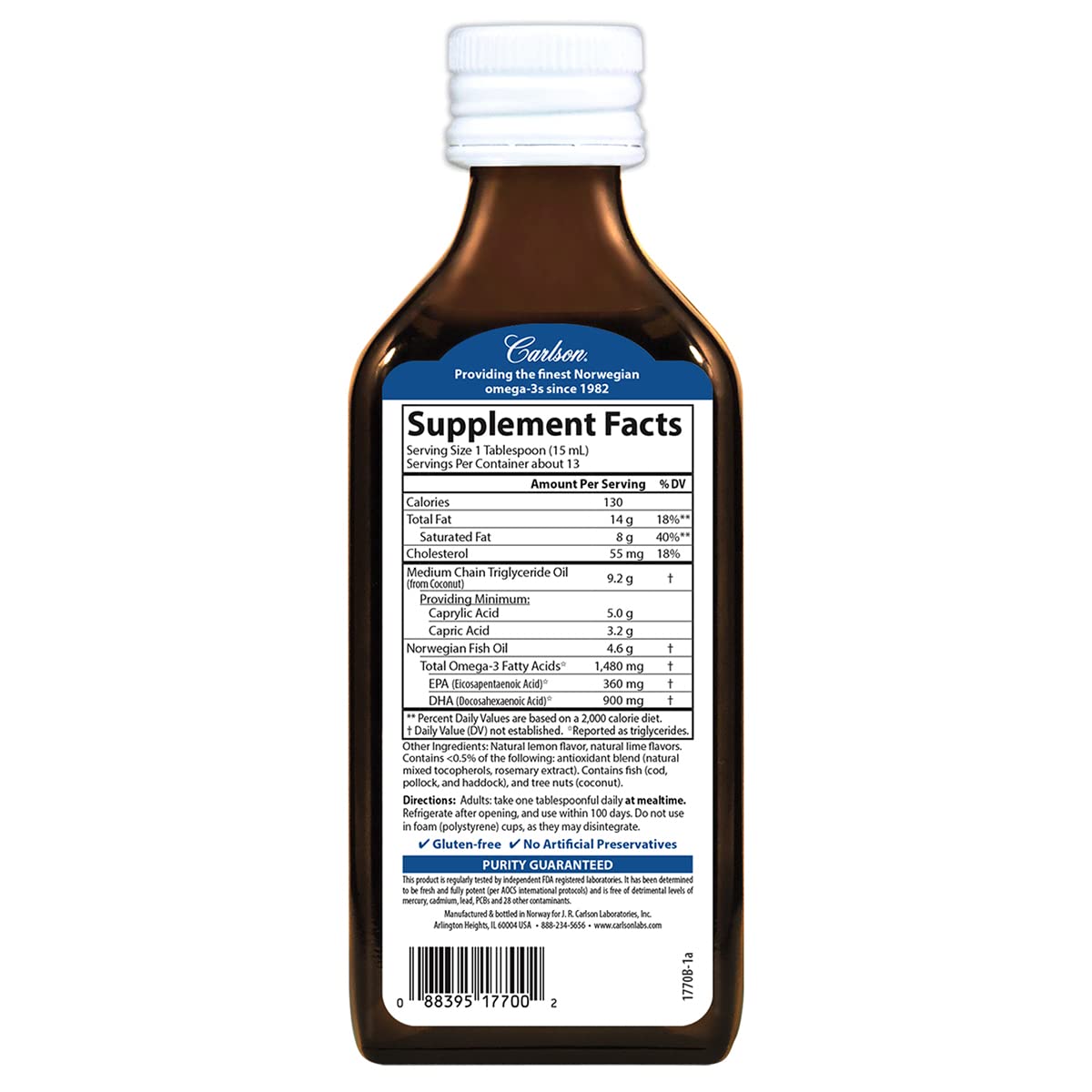 Foto 3 pulgar | Suplemento Carlson Mct Y Omega-3 200 Ml 1480 Mg De Omega-3 - Venta Internacional.