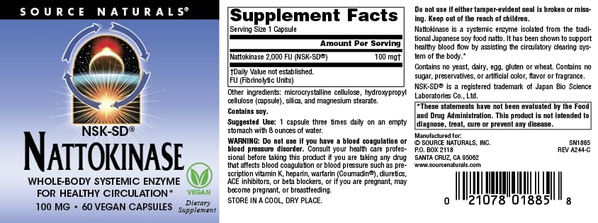 Foto 5 pulgar | Natokinasa Nsk-sd De Supplement Source Naturals 100 Mg - 60 Cápsulas - Venta Internacional.