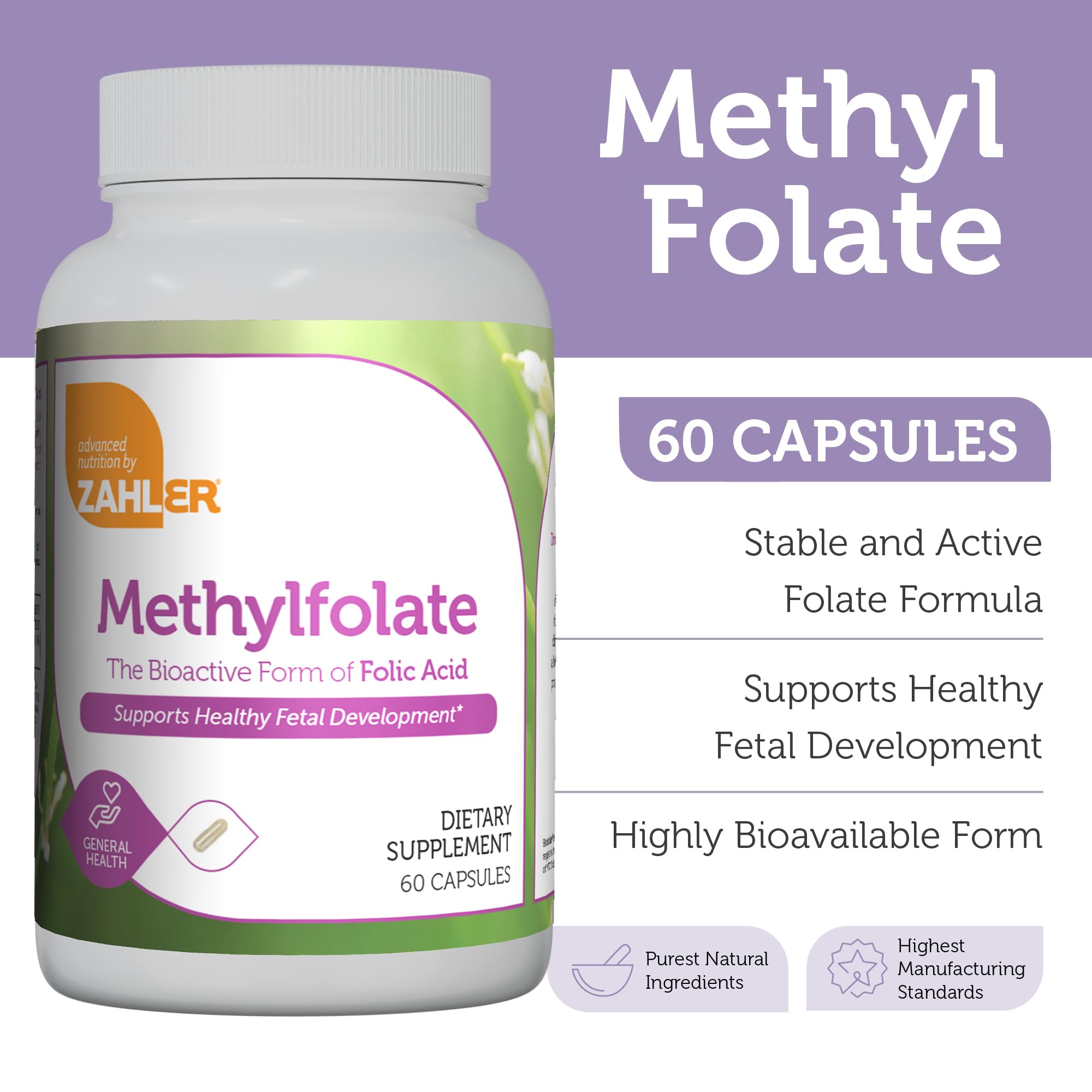 Foto 3 pulgar | Suplemento Zahler Metilfolato 1000 Mcg Dfe L-metilfolato 60 Cápsulas - Venta Internacional.
