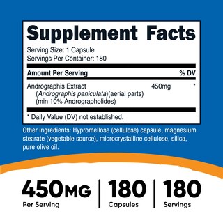 Foto 2 | Suplemento Nutricost: Extracto De Andrographis, 450 Mg, 180 Cápsulas - Venta Internacional.
