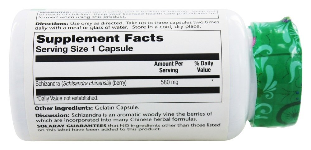 Foto 4 pulgar | Suplemento Solaray Schizandra 580 Mg 100 Cápsulas Vegetales - Venta Internacional.