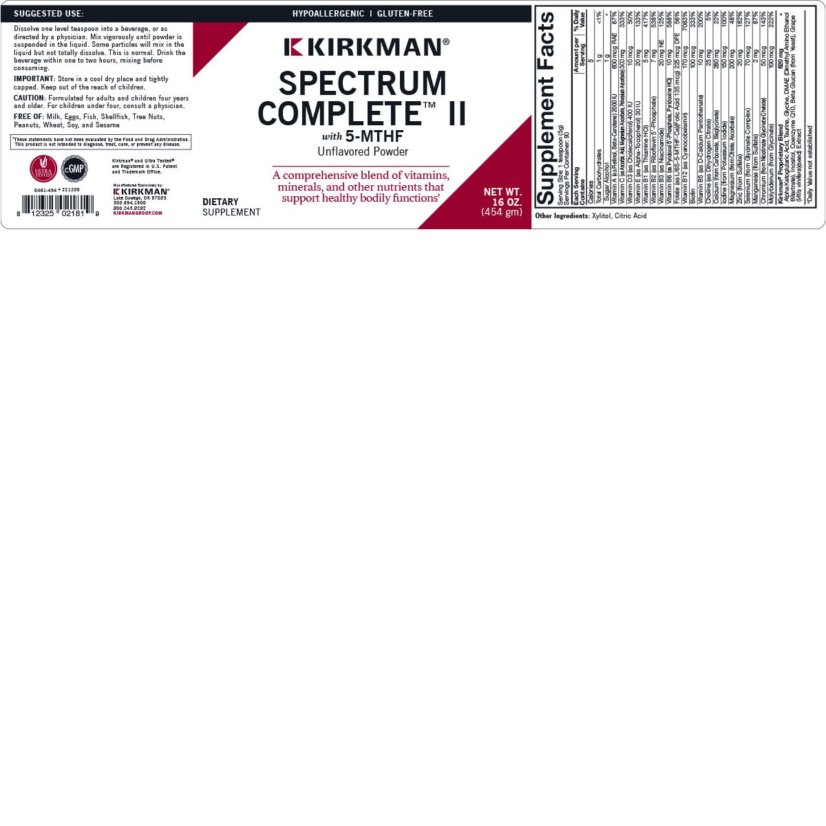 Foto 4 pulgar | Suplemento Kirkman Spectrum Complete Ii En Polvo 454 G - Venta Internacional.