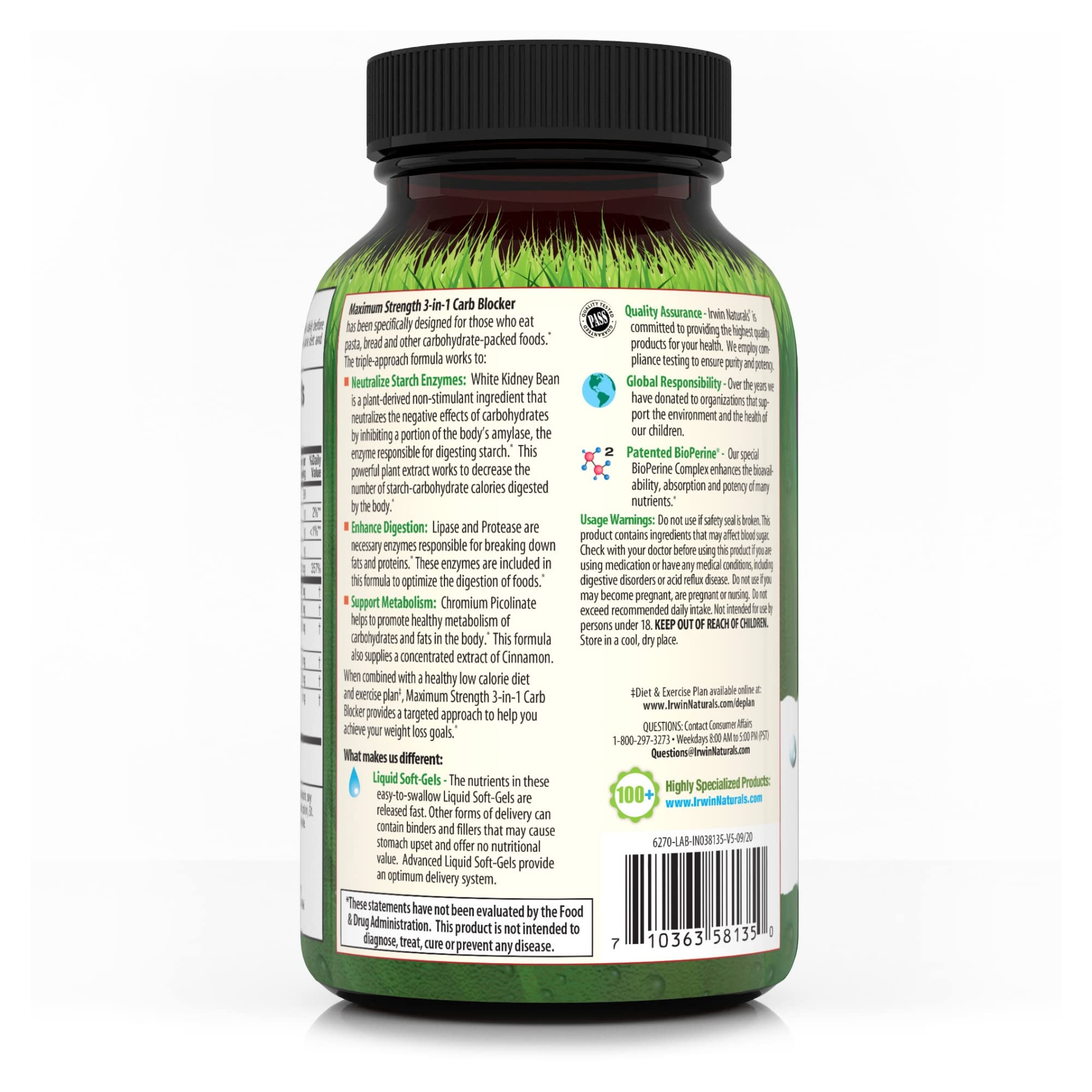 Foto 4 pulgar | Suplemento Bloqueador De Carbohidratos Irwin Naturals Maximum Strength - Venta Internacional.
