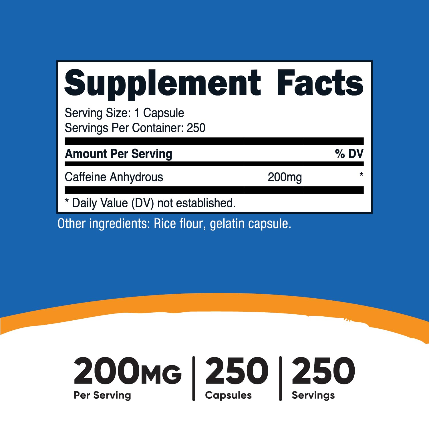 Foto 3 pulgar | Píldoras De Cafeína Nutricost 200 Mg/porción 250 Cápsulas - Venta Internacional.