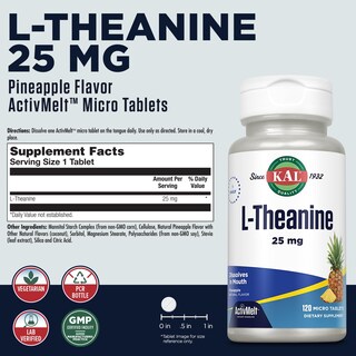 Foto 2 | Suplemento Kal L De Teanina 25 Mg Activmelt Pineapple 120 Comprimidos - Venta Internacional.