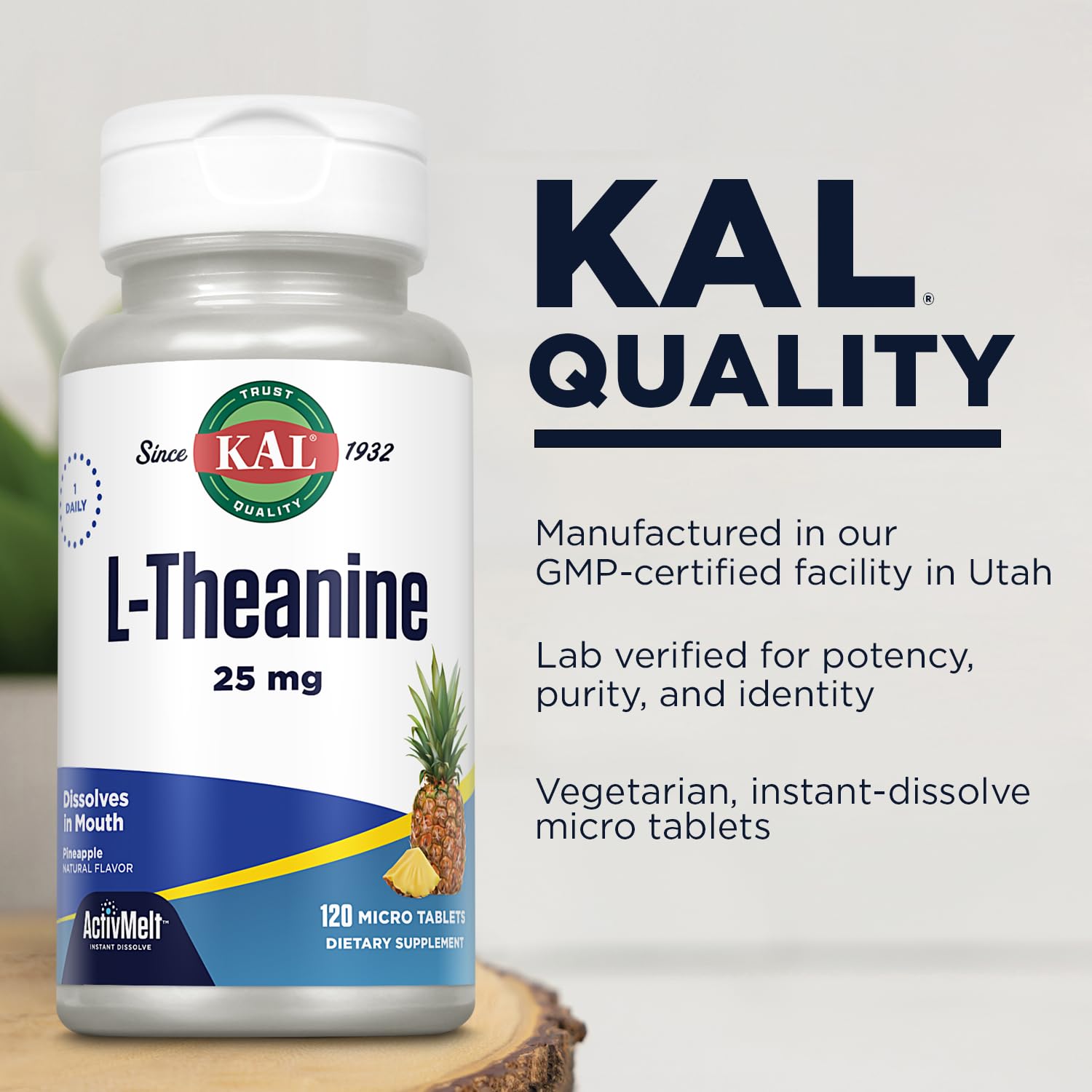 Foto 5 pulgar | Suplemento Kal L De Teanina 25 Mg Activmelt Pineapple 120 Comprimidos - Venta Internacional.