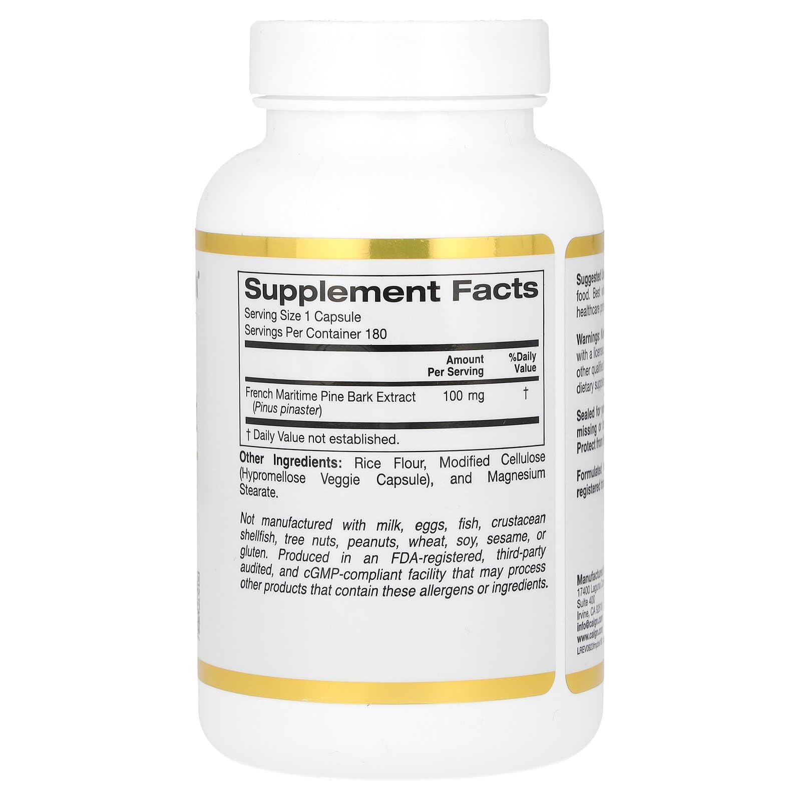 Foto 3 pulgar | Suplemento De Extracto De Corteza De Pino De California Gold Nutrition 100 Mg - Venta Internacional.
