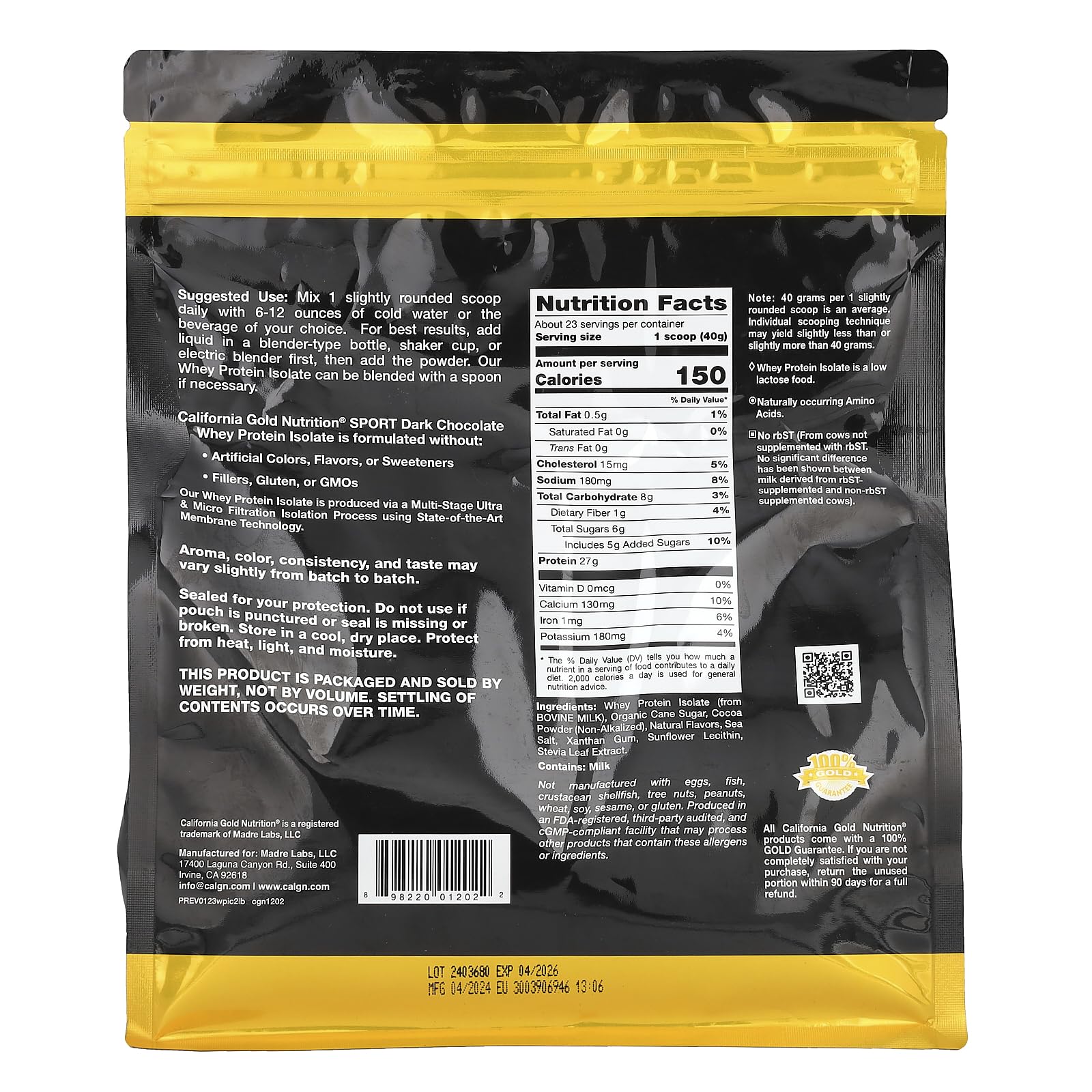 Foto 3 pulgar | Proteína En Polvo California Gold Nutrition Sport Dark Chocolate - Venta Internacional.