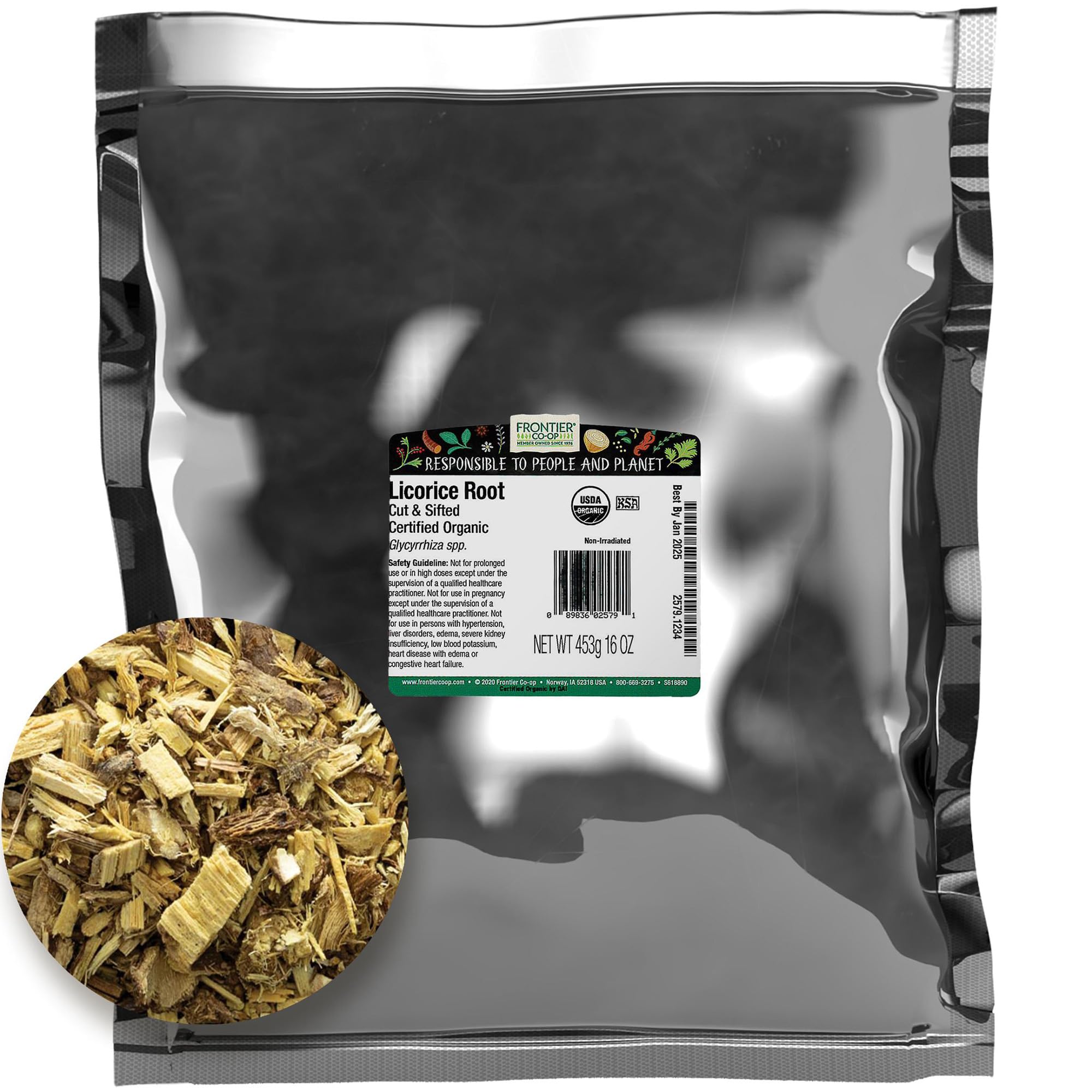 Foto 1 | Raíz De Regaliz Frontier Co-op, Cortada Y Tamizada, Orgánica, 454 G - Venta Internacional.