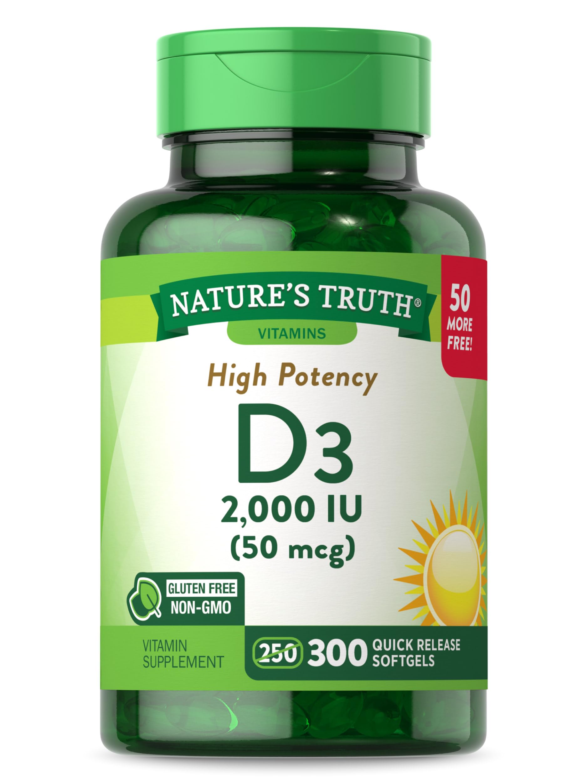 Suplemento De Vitamina D3 De Nature's Truth, 2000 Ui, 300 Cápsulas Blandas - Venta Internacional.