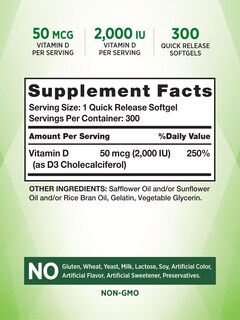 Foto 2 | Suplemento De Vitamina D3 De Nature's Truth, 2000 Ui, 300 Cápsulas Blandas - Venta Internacional.