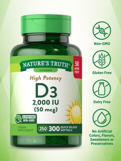 Foto 3 | Suplemento De Vitamina D3 De Nature's Truth, 2000 Ui, 300 Cápsulas Blandas - Venta Internacional.