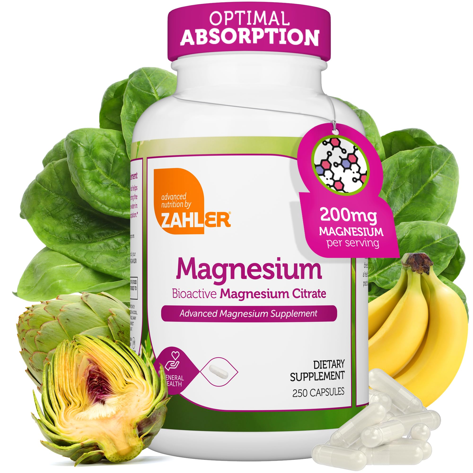 Suplemento De Magnesio Zahler En Cápsulas De 200 Mg (250 Unidades) - Venta Internacional.