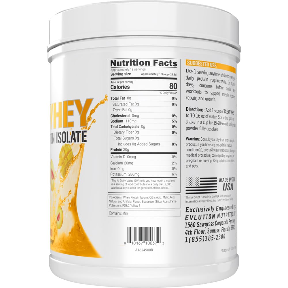 Foto 3 pulgar | Proteína En Polvo Evlution Nutrition Clear Whey Peach Mango 500 G - Venta Internacional.