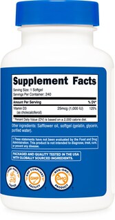 Foto 5 | Suplemento Nutricost Vitamina D3, 1000 Ui, Cápsulas Blandas, 240 Cápsulas Blandas - Venta Internacional.