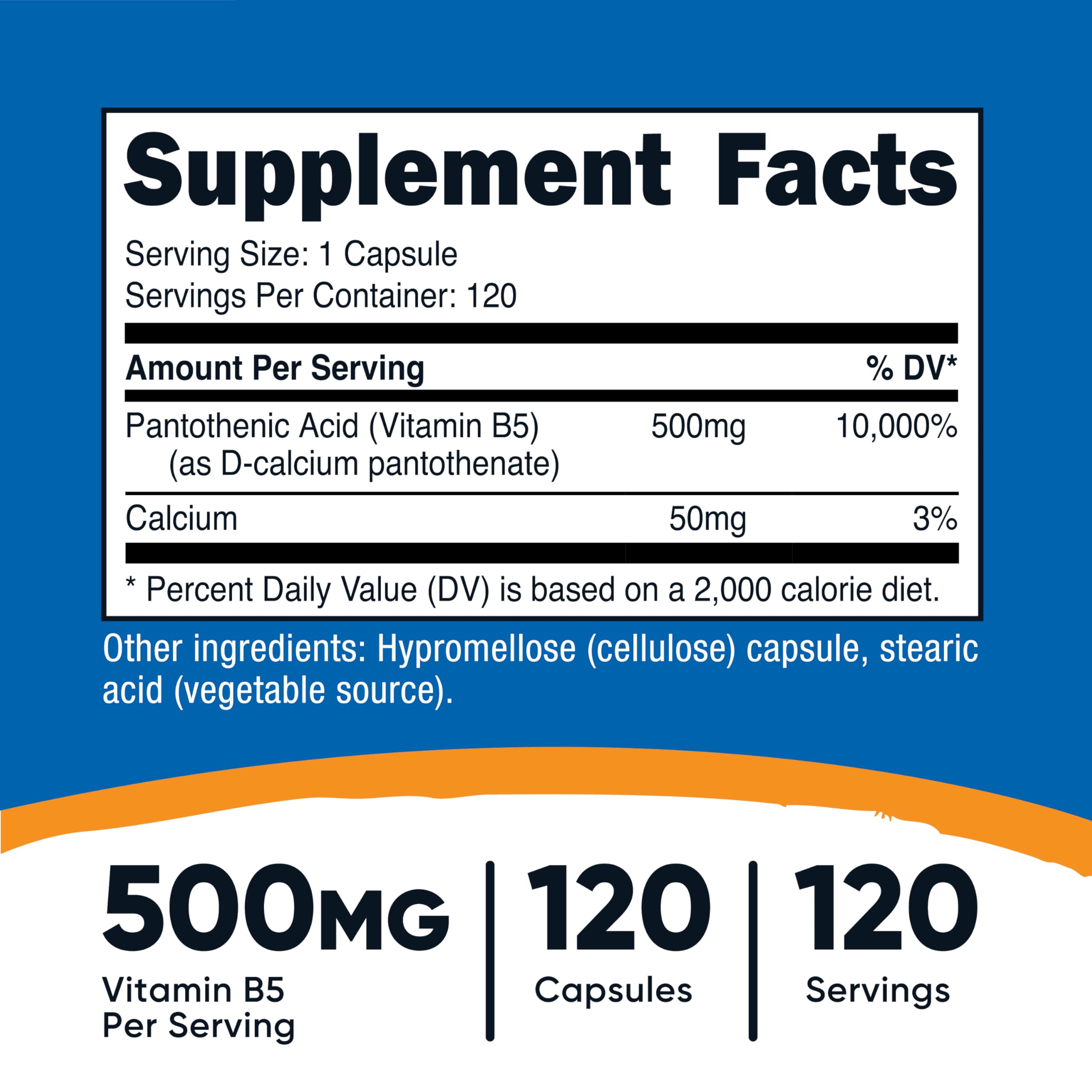 Foto 3 pulgar | Suplemento Nutricost De Ácido Pantoténico (vitamina B5) 500 Mg - Venta Internacional.